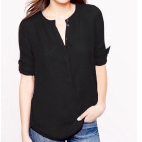 J.Crew Keyhole Puff Long Sleeve Drapey Crepe Blouse Button Closure L Black #4128 - Picture 11 of 15